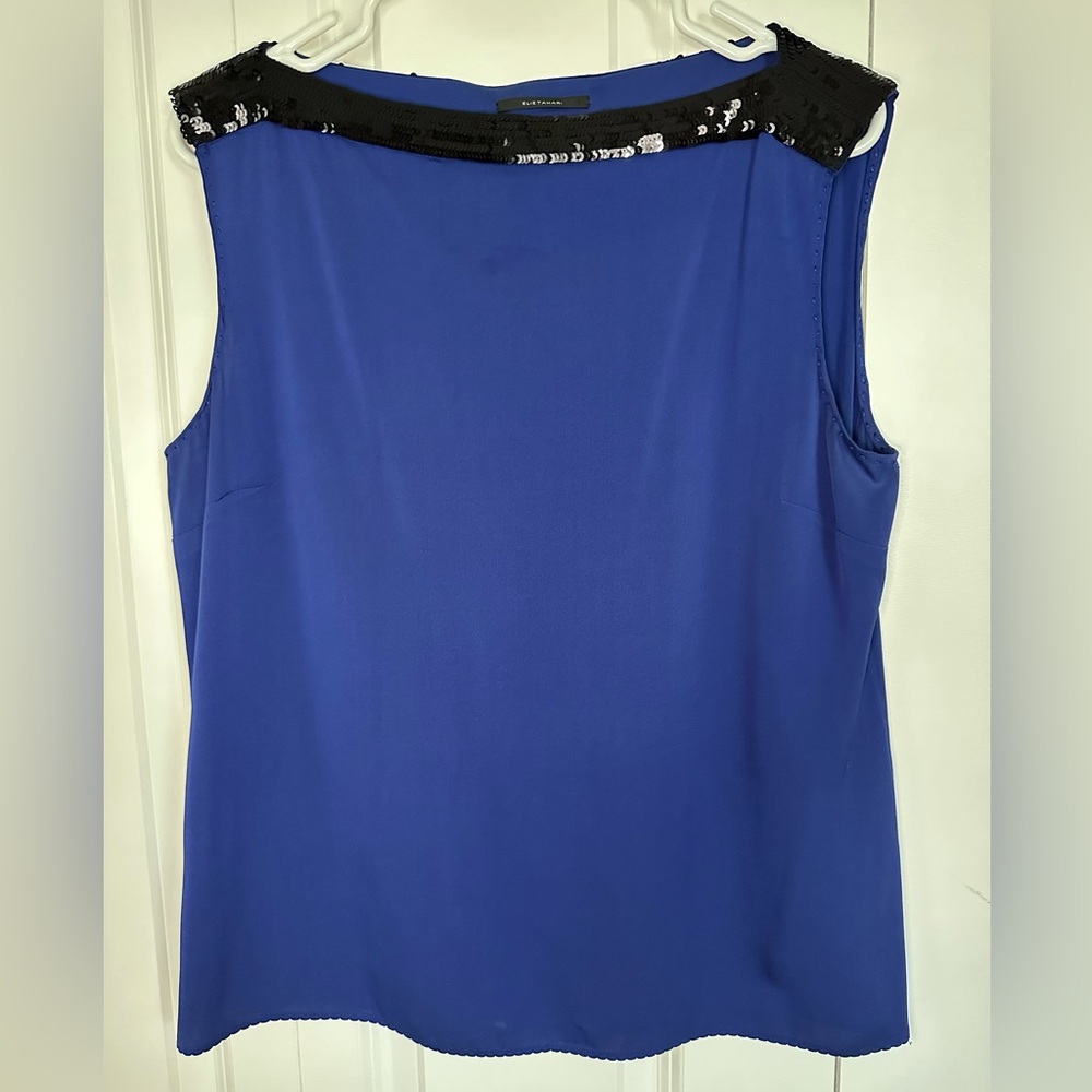 Elie Tahiti Royal blue sleeveless blouse with black sequins